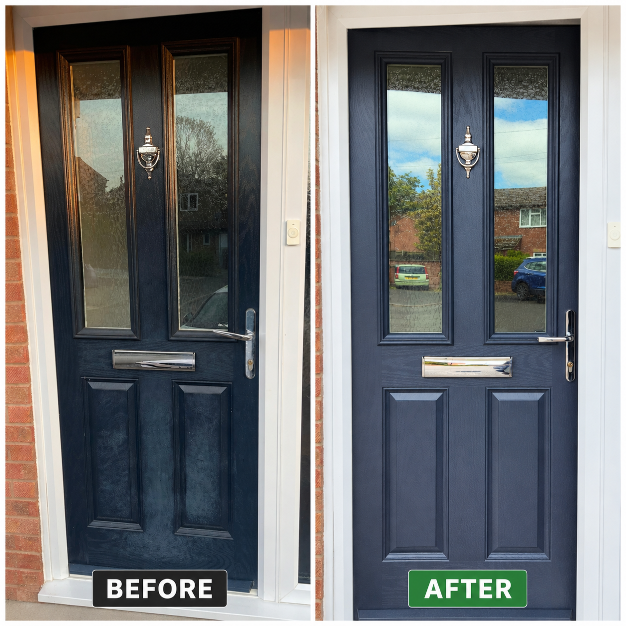Premium uPVC front door architectural respray in Dulux Basically Black, Rugby