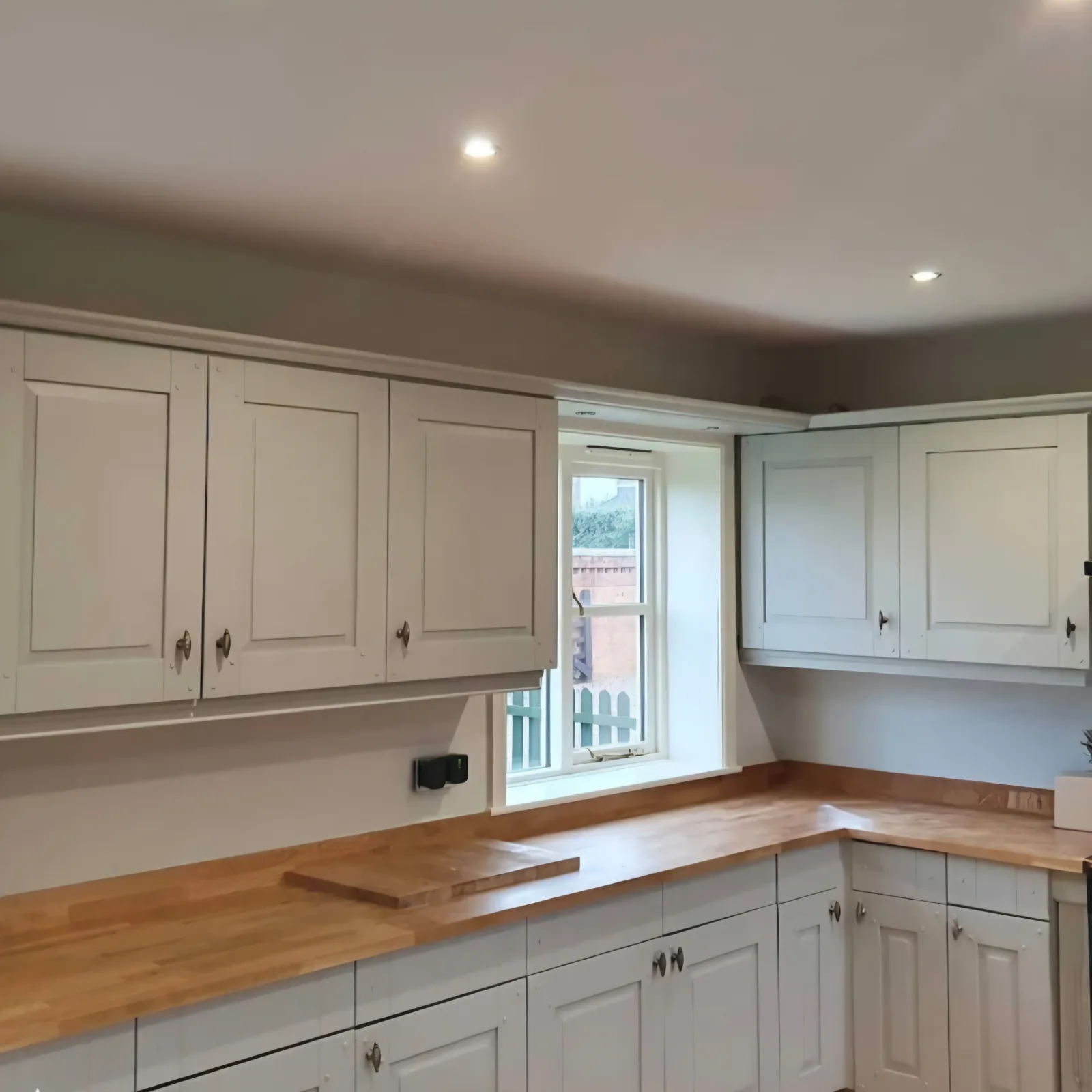Fine finish kitchen cupboard spraying in Farrow and Ball Pavilion Grey, Hinckley