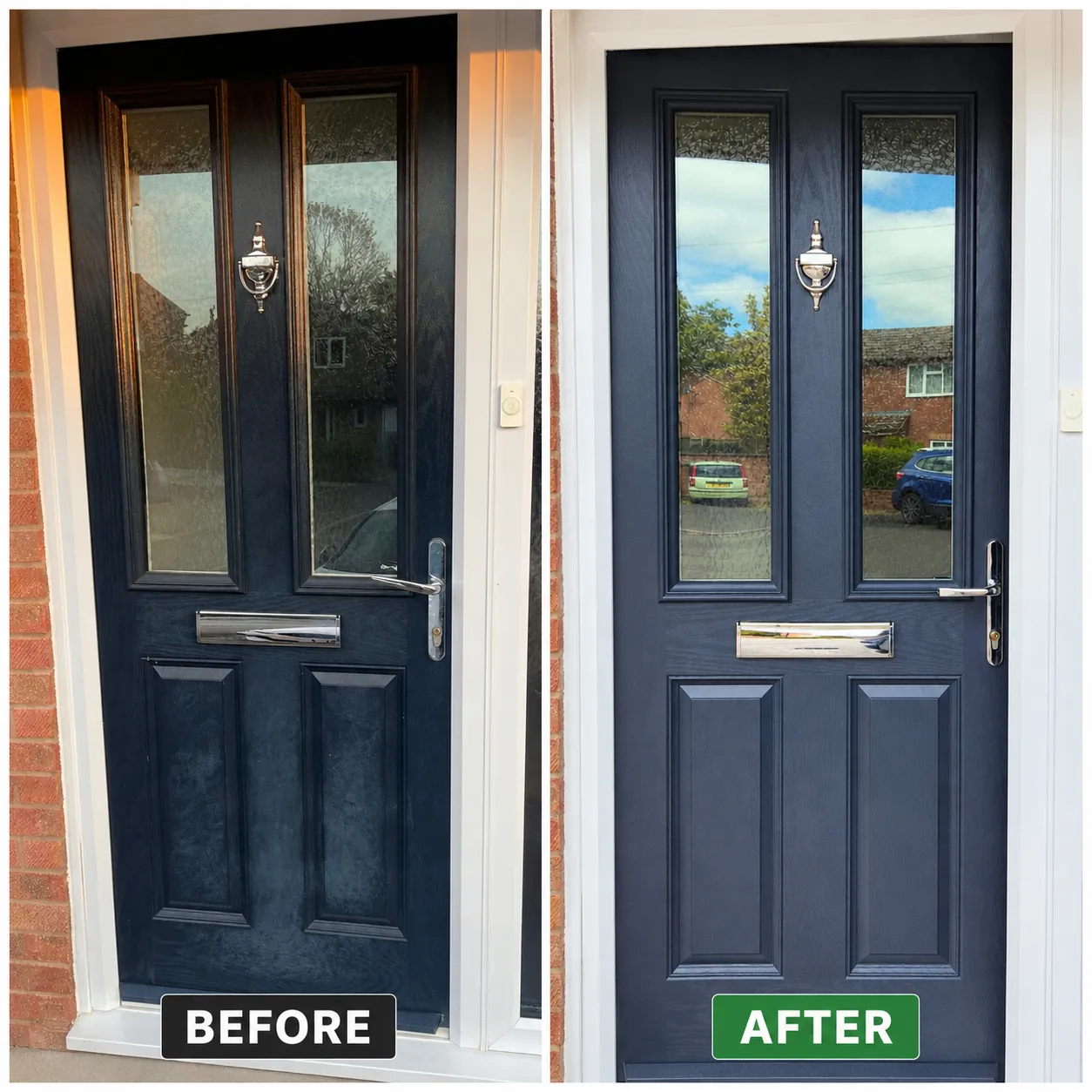 Premium uPVC front door architectural respray in Dulux Basically Black, Rugby